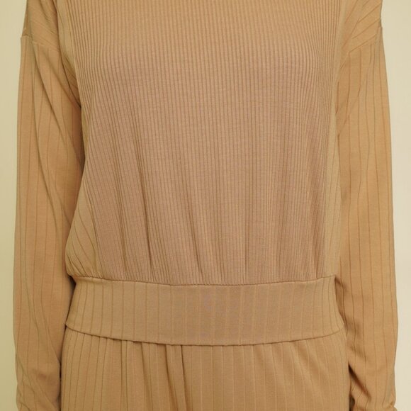 MYSTREE Camel Ribbed Knit Top, Long Sleeve Top Minimalist - Picture 7 of 7